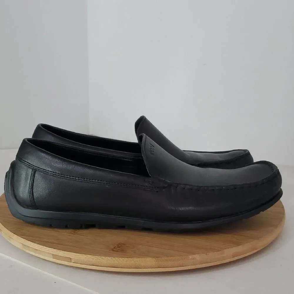 Ecco Men's Classic Black Leather Slip-Ons EU 42 Extra Width